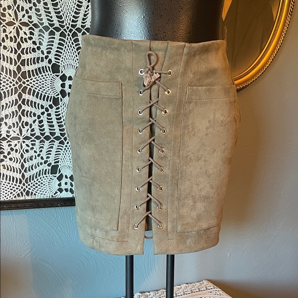 Stylish Lace-Up Suede Mini Skirt